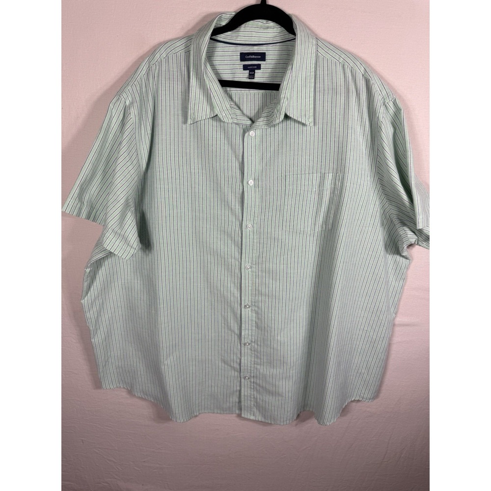 Croft & Barrow Mens 4XB Green Striped Button Down Shirt Short Sleeve Easy Care